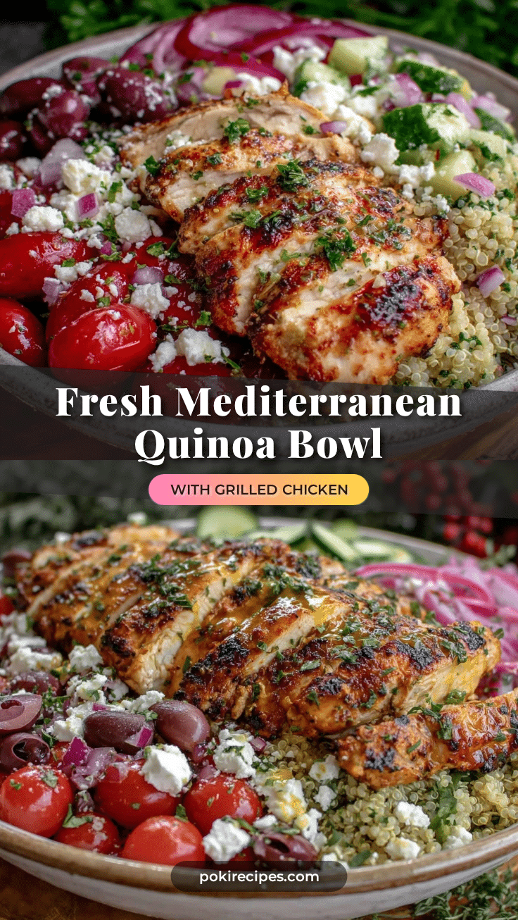 fresh mediterranean quinoa bowl with grilled chicken recipe
