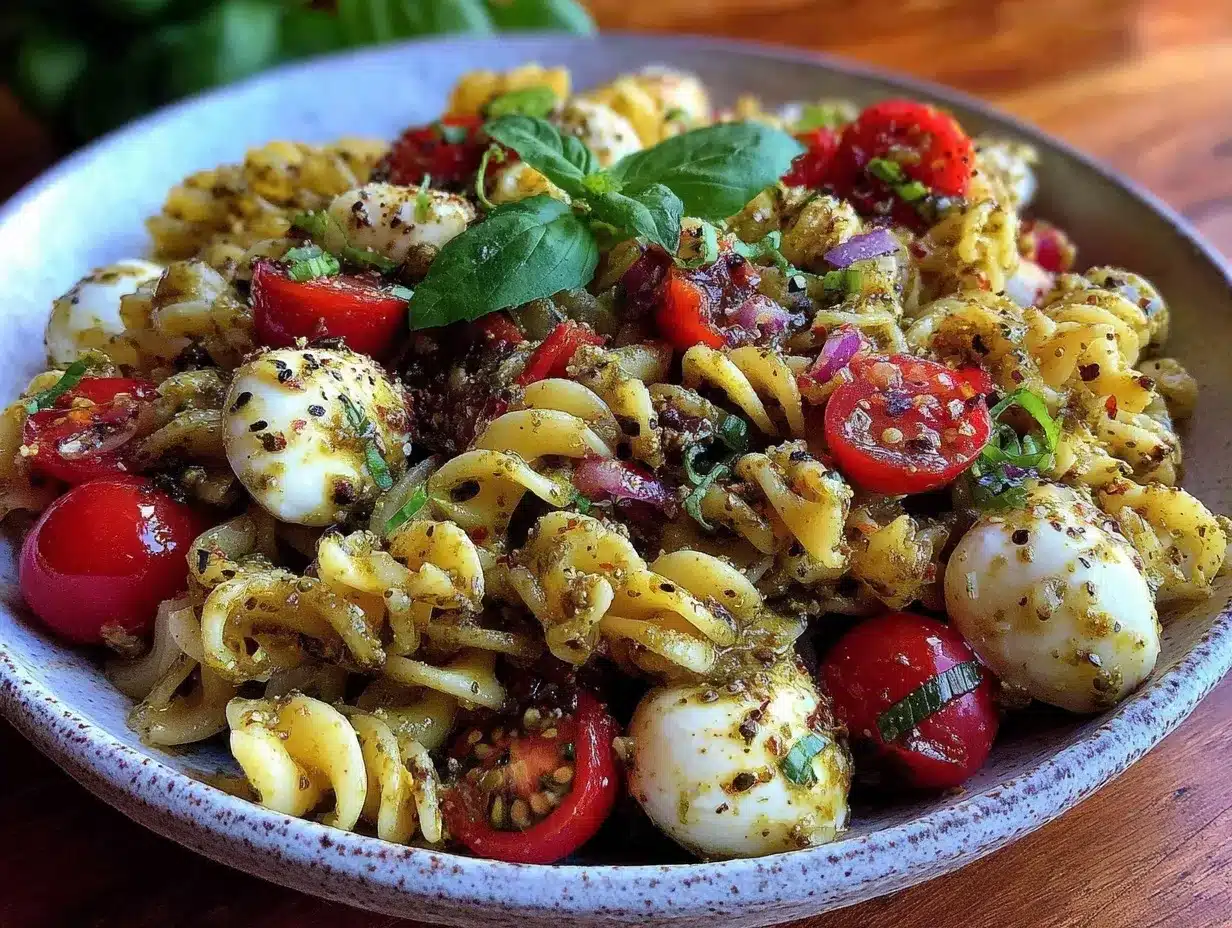 fresh pesto pasta salad preparation steps