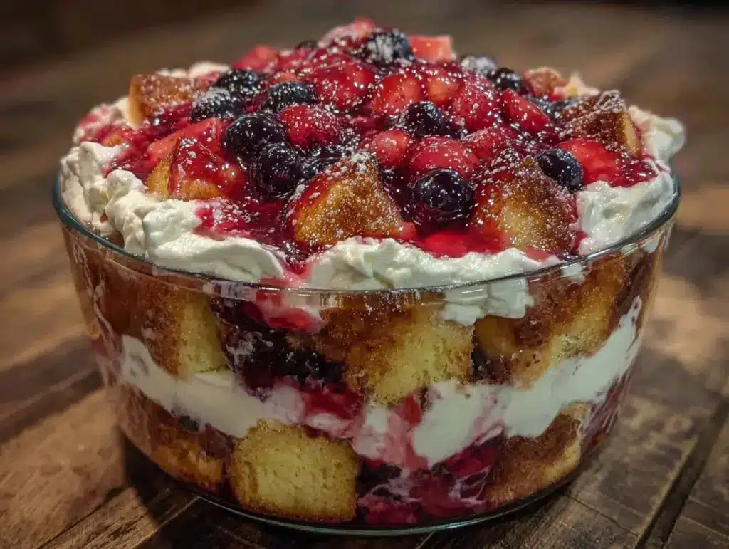 fresh red white and blue berry trifle - featured image