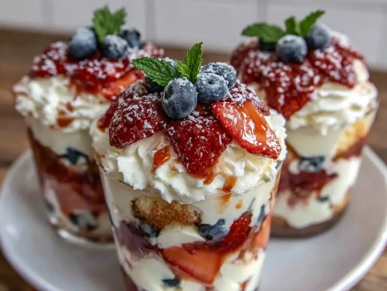 fresh red white and blue berry trifle parfaits preparation steps