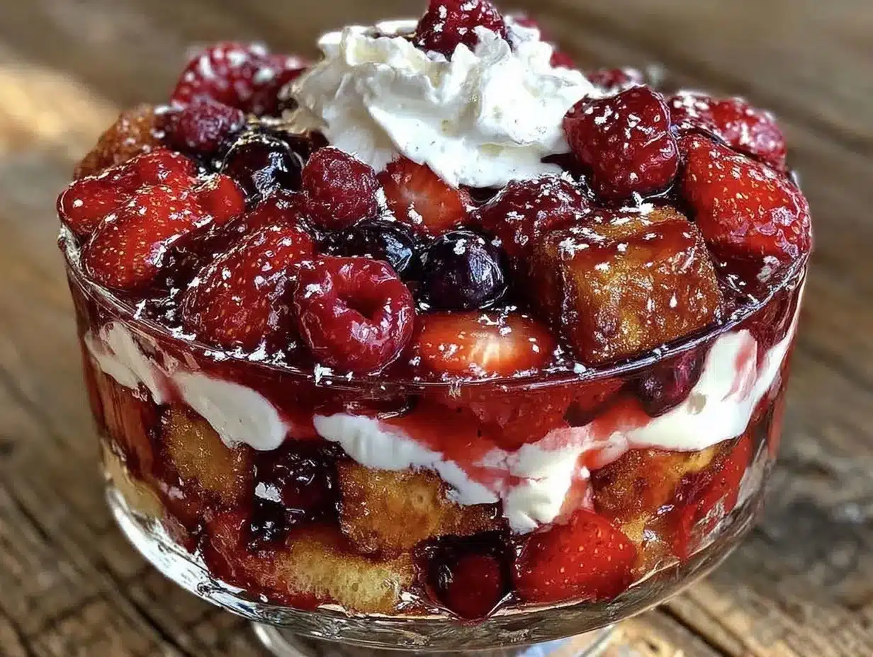 fresh red white and blue berry trifle preparation steps