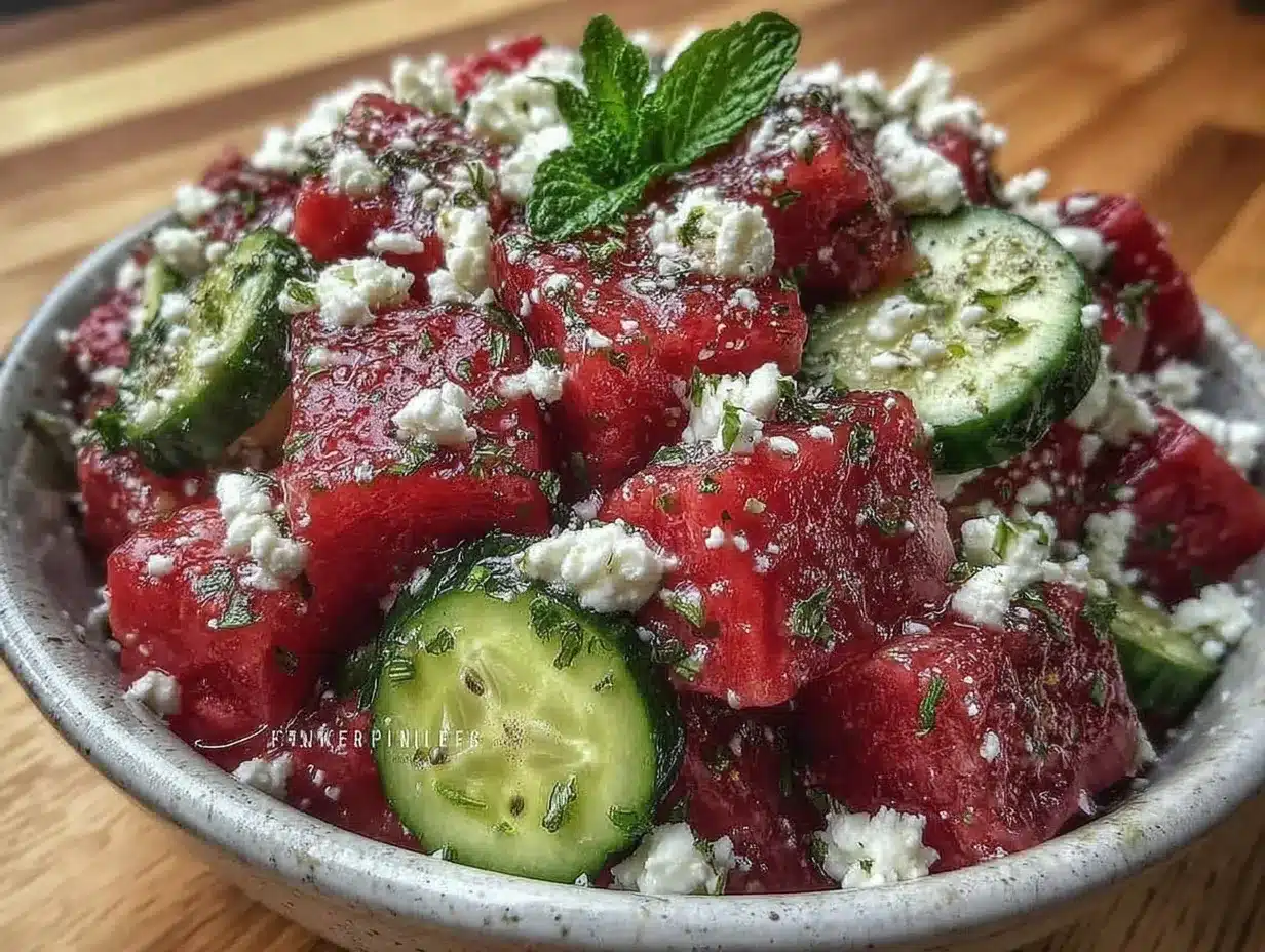 Fresh Watermelon Cucumber Salad with Feta preparation steps