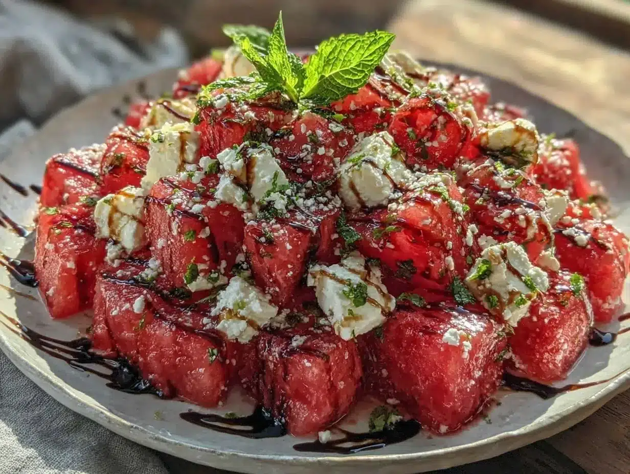 fresh watermelon feta mint salad preparation steps