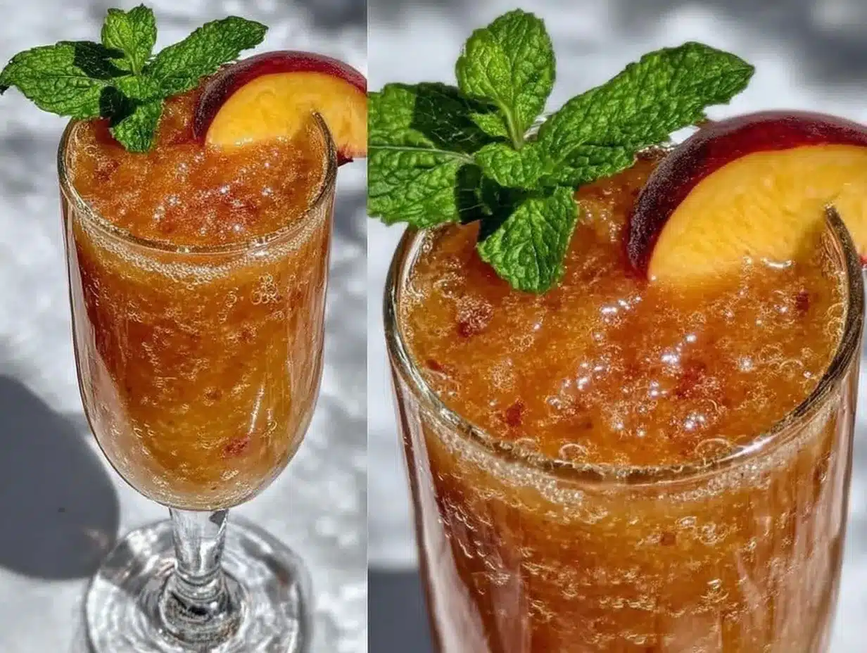 frozen peach bellini cocktail preparation steps