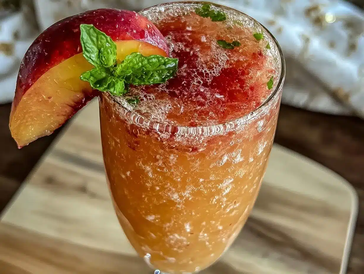 frozen peach bellini cocktail recipe preparation steps