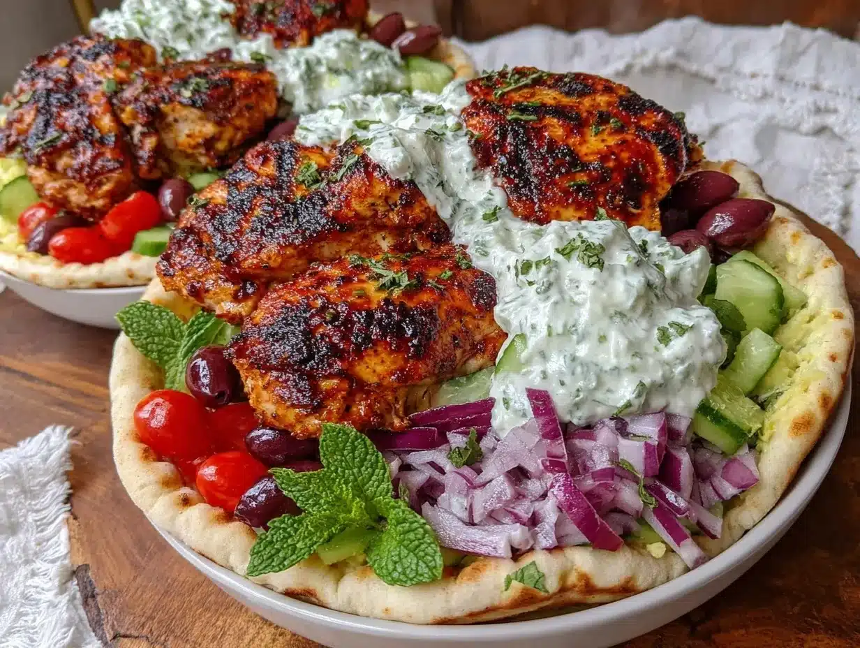 Greek chicken pita bowls preparation steps