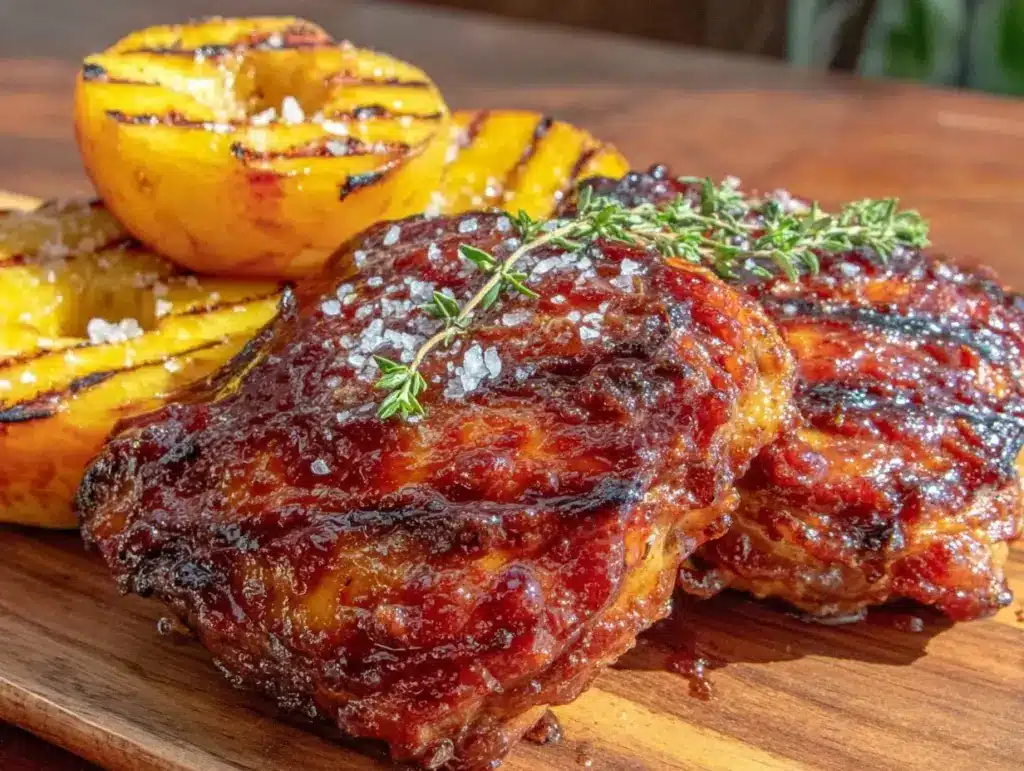 honey bourbon bbq chicken thighs - featured image