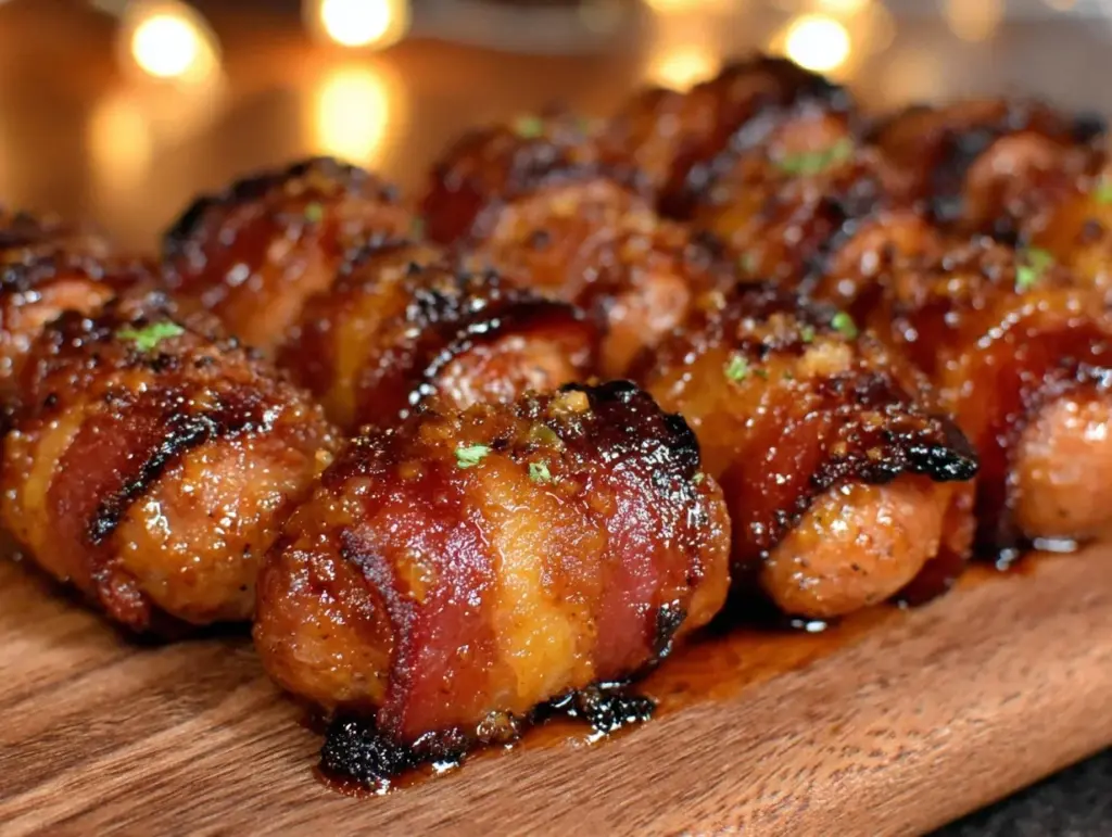 honey sriracha bacon-wrapped little smokies - featured image