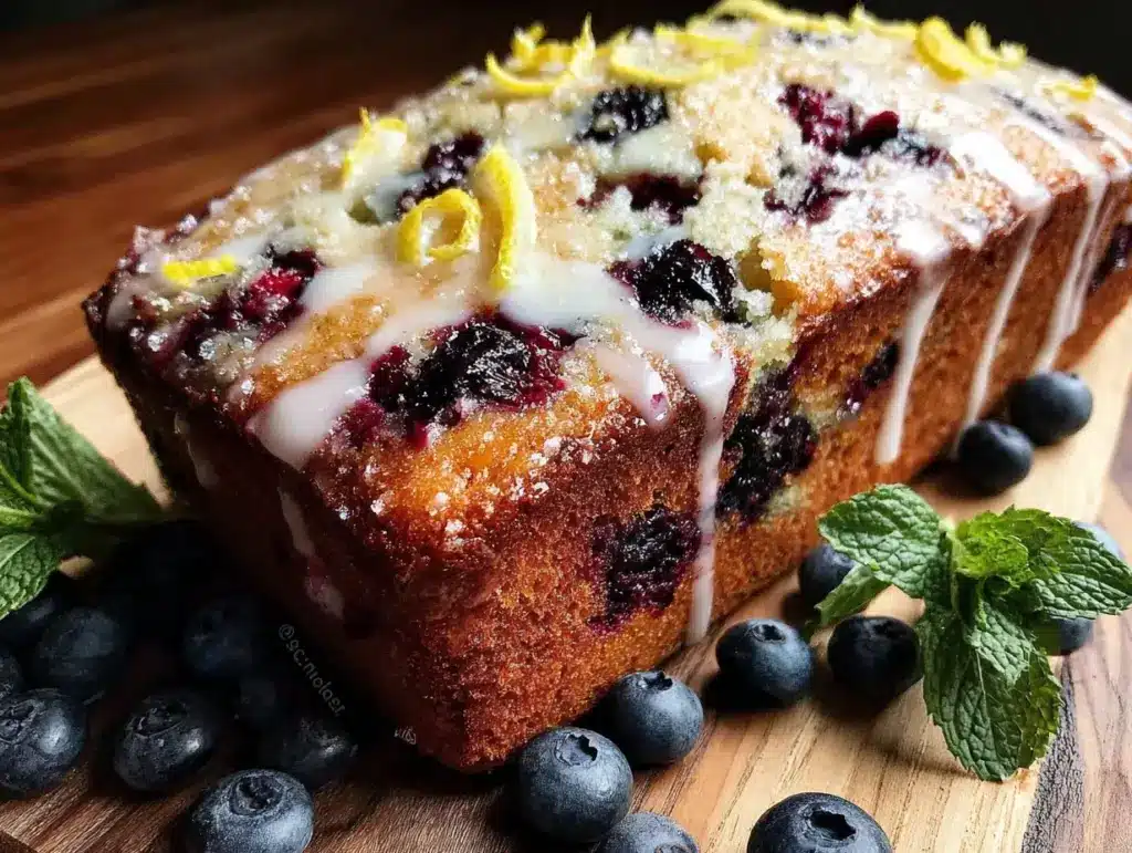 moist blueberry lemon pound cake - featured image