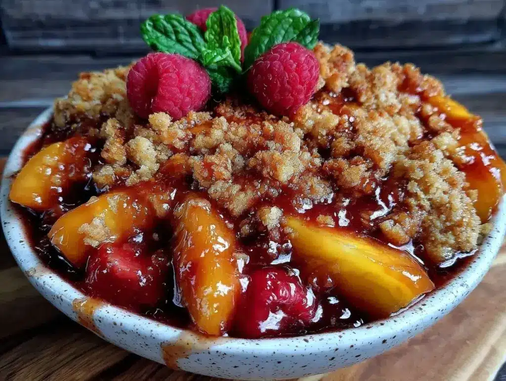 nectarine raspberry crisp - featured image