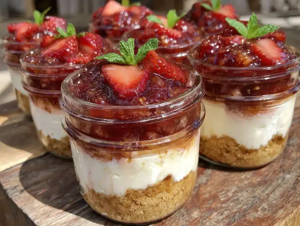 no bake strawberry cheesecake parfaits - featured image