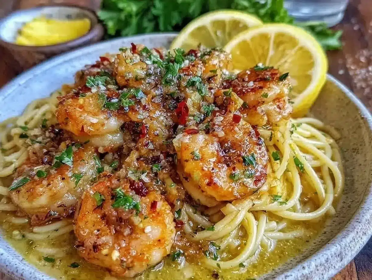quick creamy garlic butter shrimp pasta preparation steps