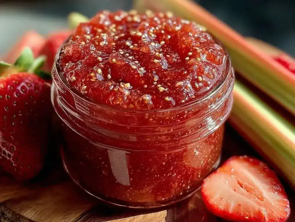 small-batch strawberry rhubarb vanilla jam - featured image
