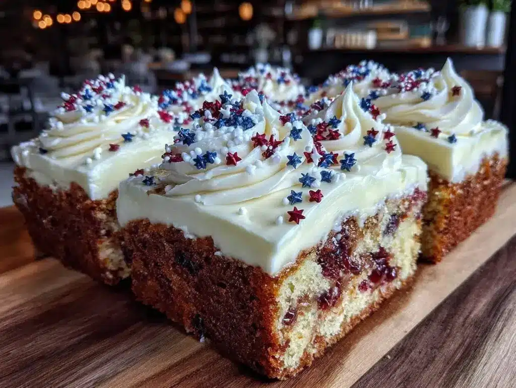 star-spangled sheet cake with cream cheese frosting - featured image