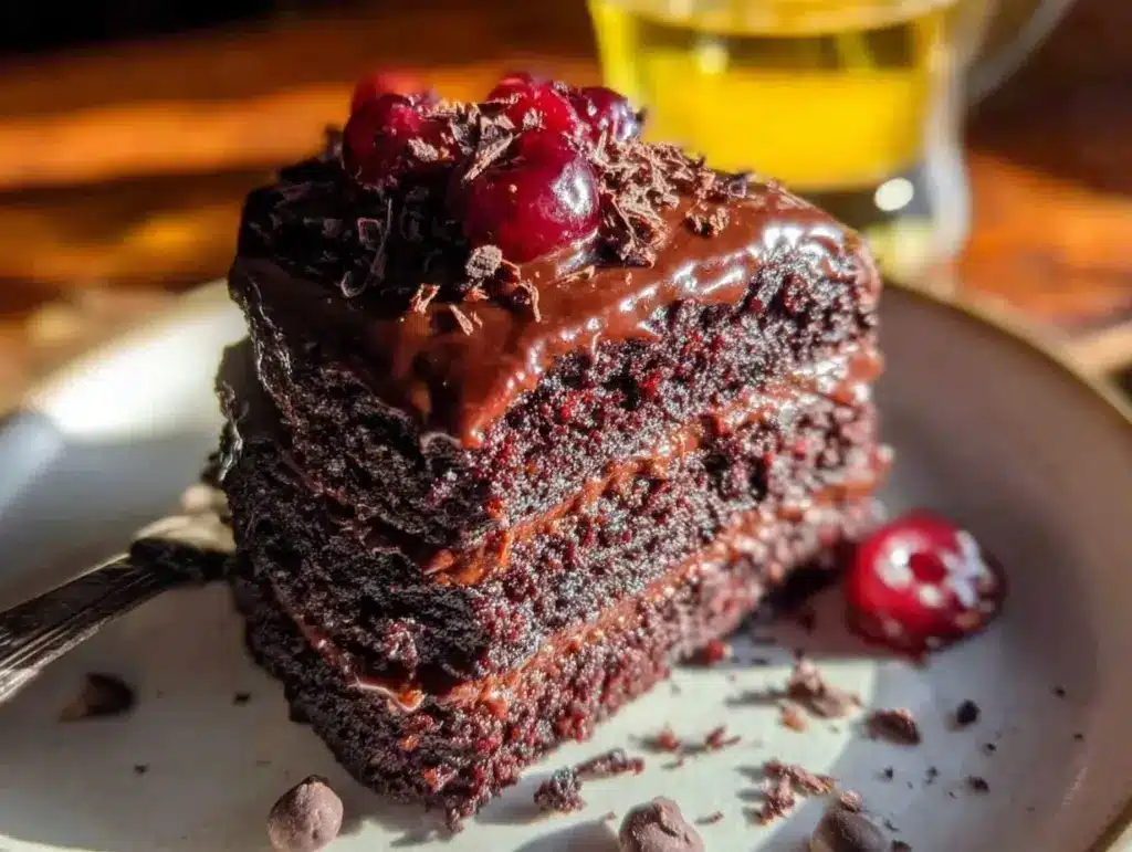 whiskey chocolate ganache layer cake - featured image