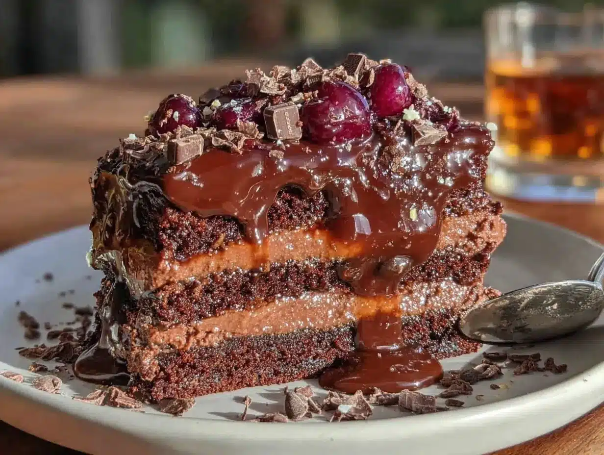 whiskey chocolate ganache layer cake preparation steps