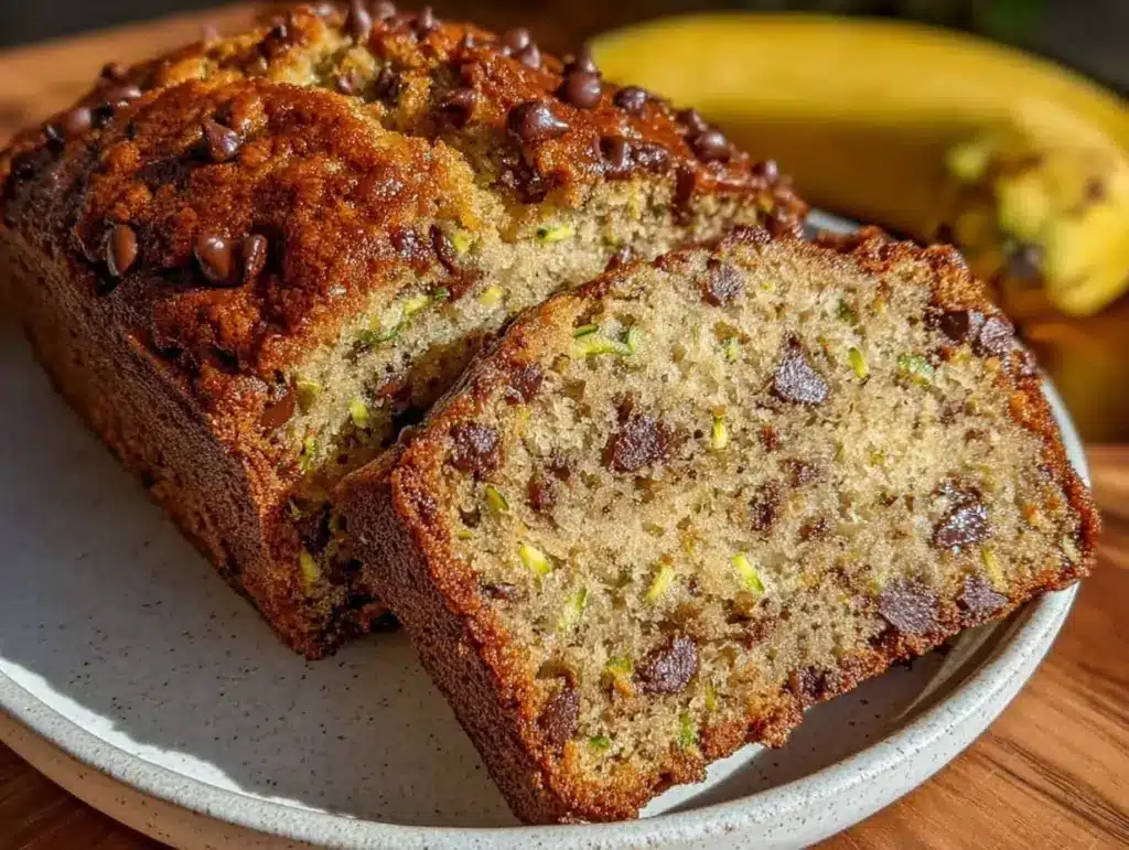 banana zucchini chocolate chip bread - featured image