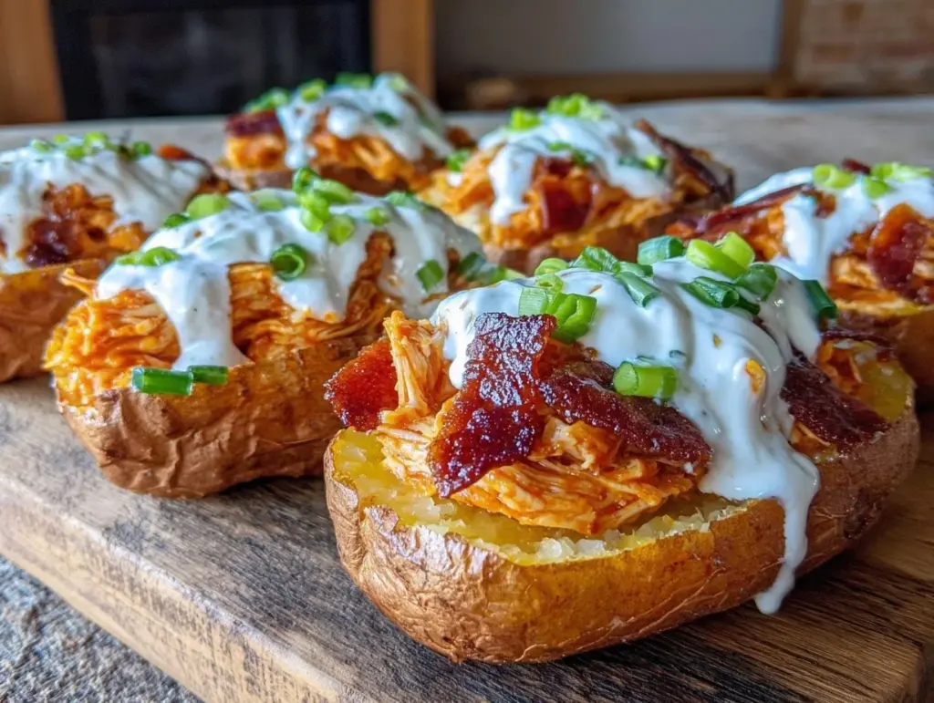 buffalo chicken stuffed sweet potato skins - featured image