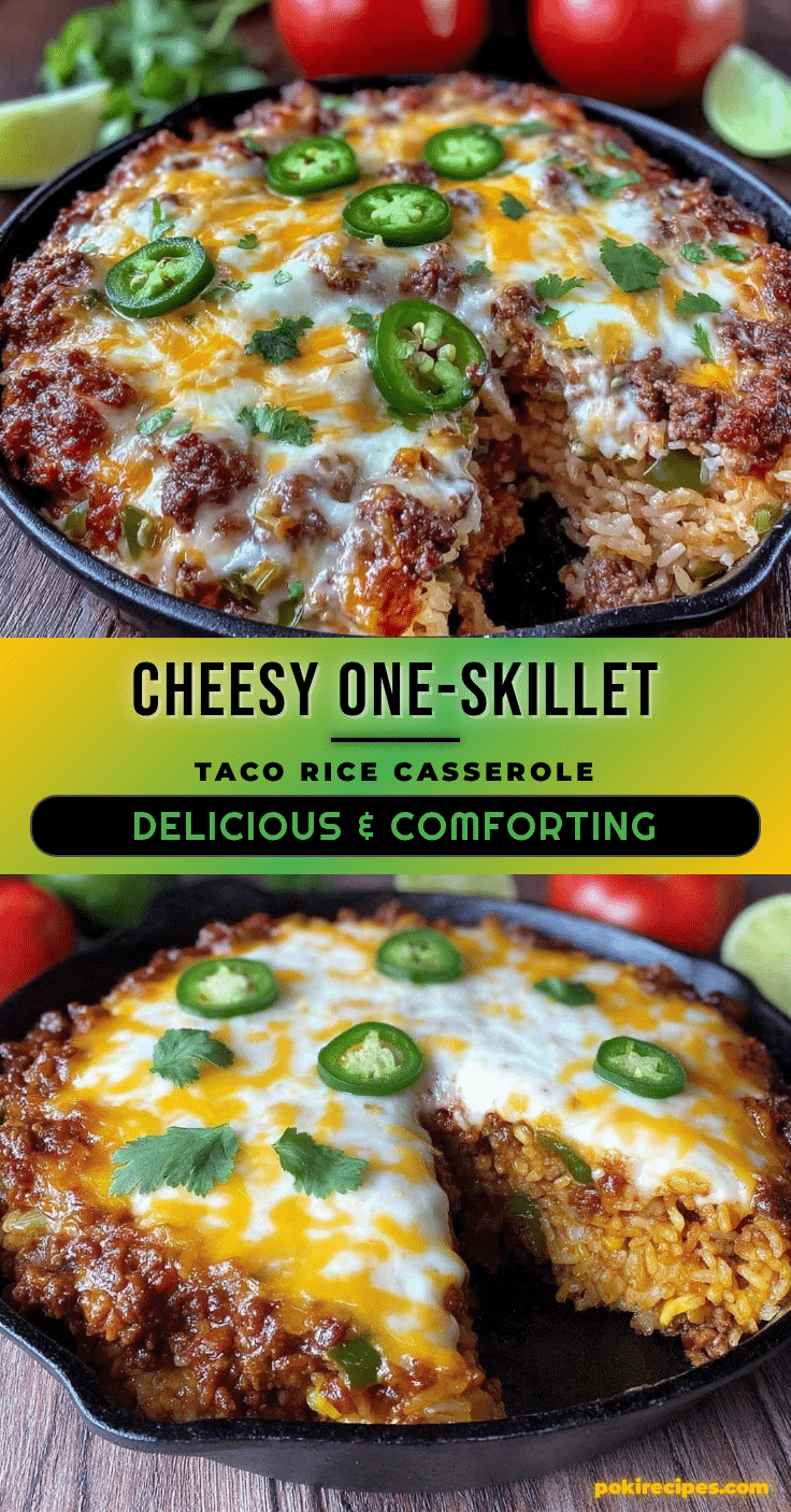 cheesy one-skillet ground beef taco rice casserole recipe
