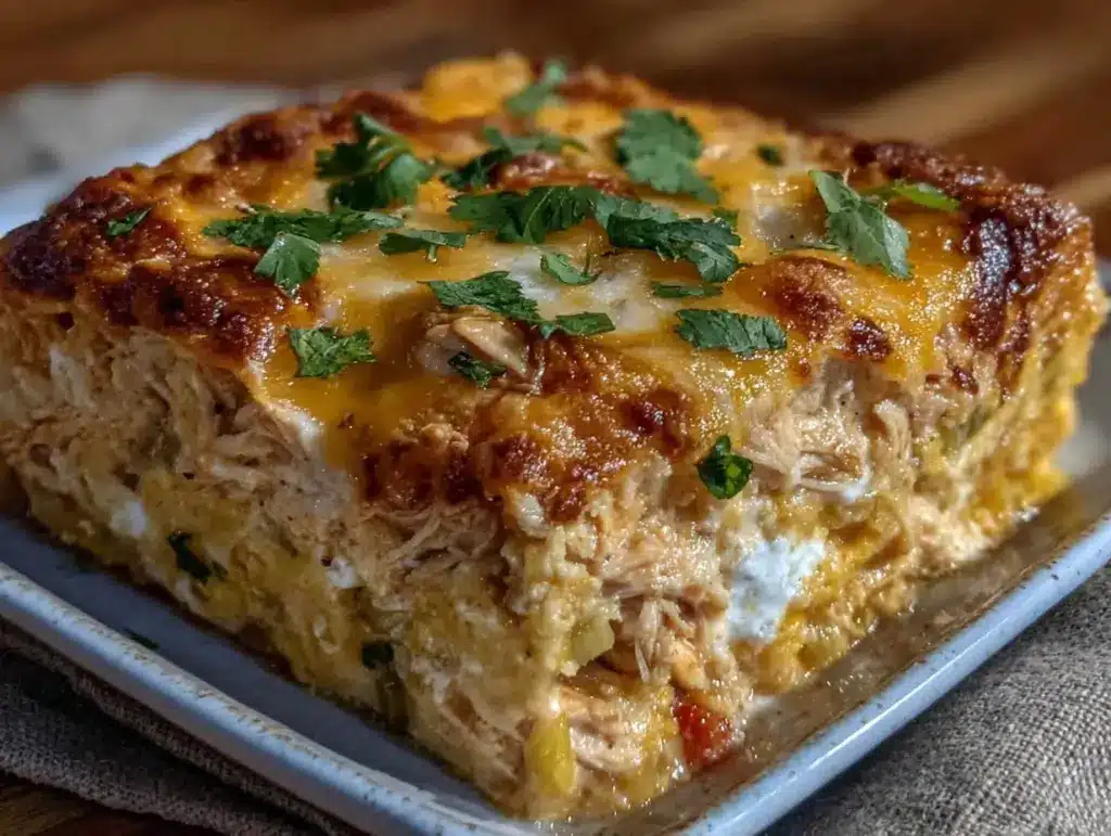Cheesy Roasted Hatch Chile Chicken Enchilada Casserole - featured image