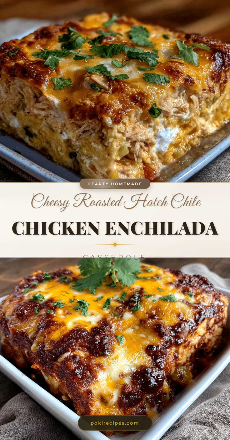 Cheesy Roasted Hatch Chile Chicken Enchilada Casserole recipe