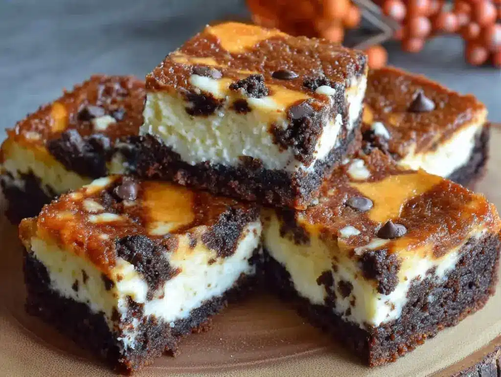 chocolate pumpkin cheesecake bars - featured image