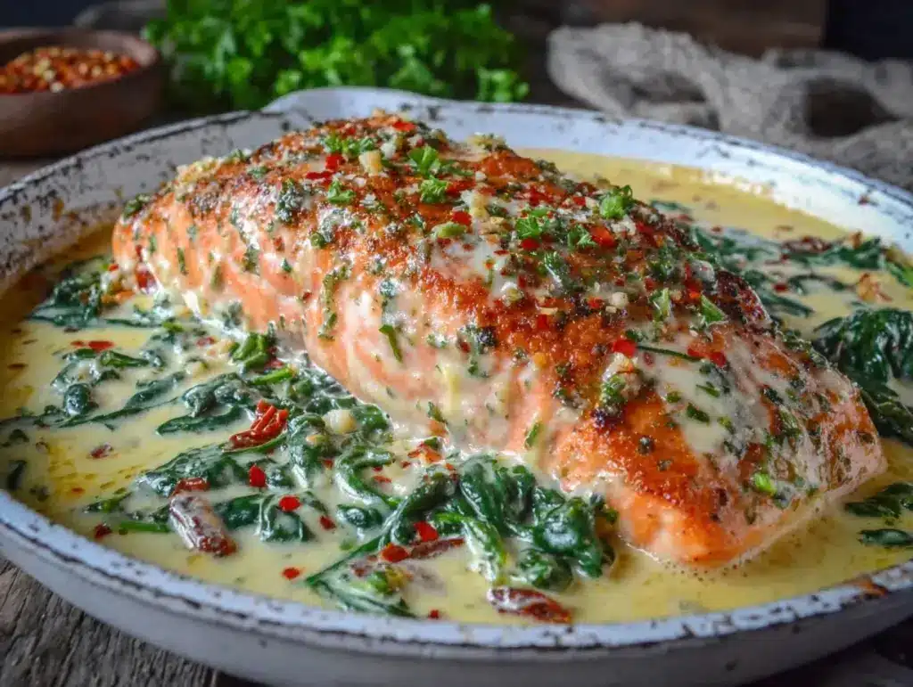 creamy parmesan tuscan salmon skillet - featured image