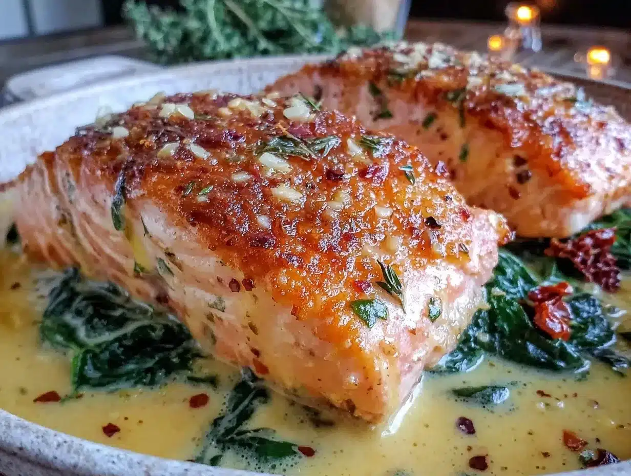 creamy parmesan tuscan salmon skillet preparation steps