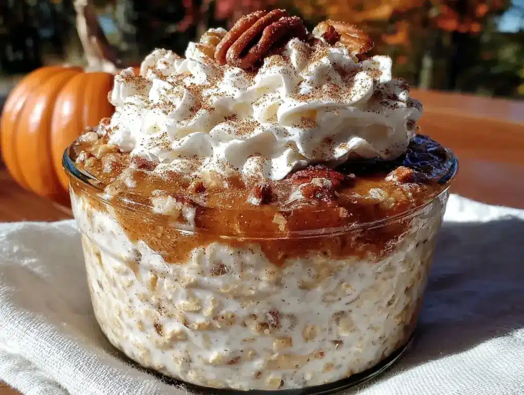 creamy spiced pumpkin latte overnight oats - featured image