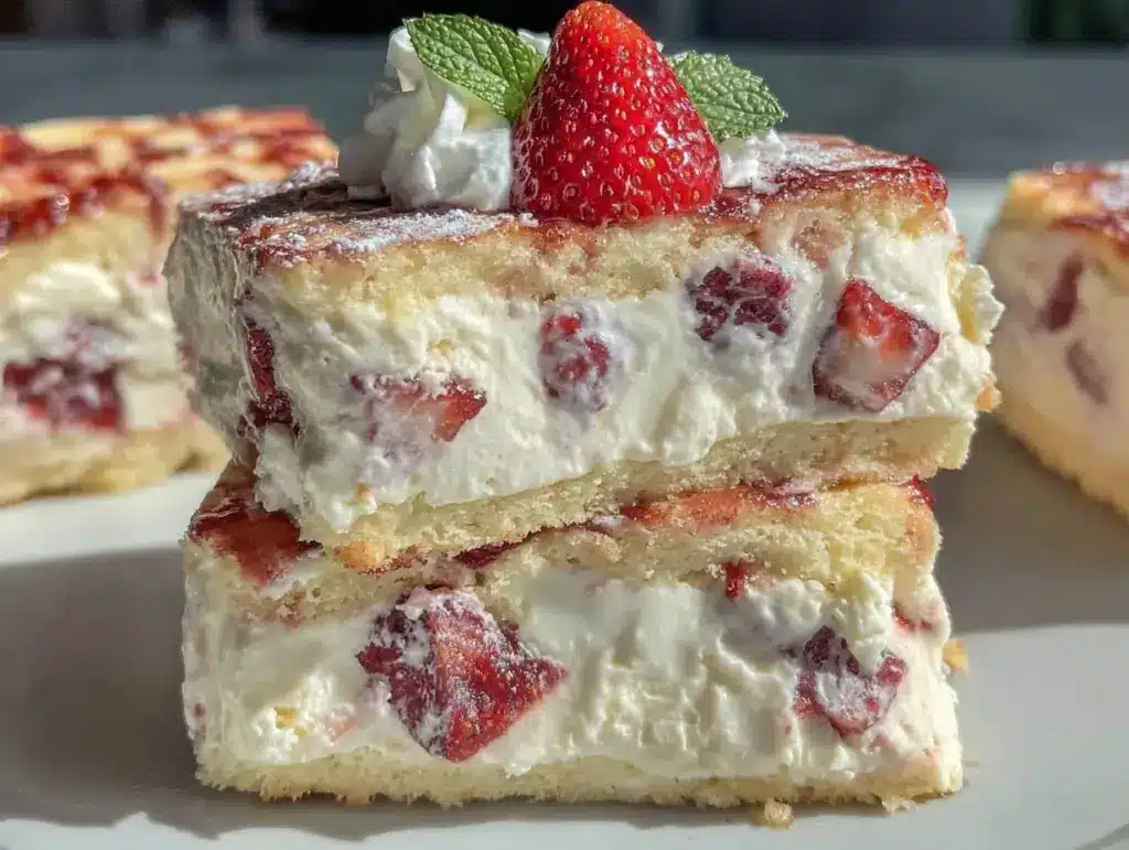 creamy strawberry shortcake ice cream sandwich bars - featured image