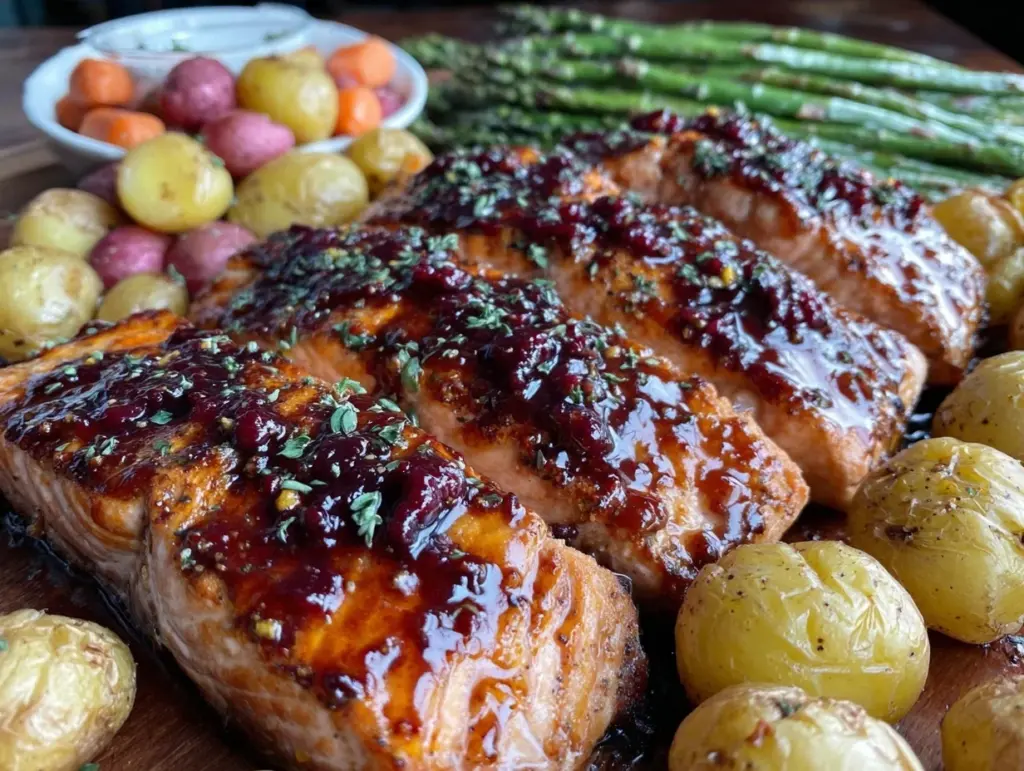 easy honey garlic salmon sheet pan dinner - featured image