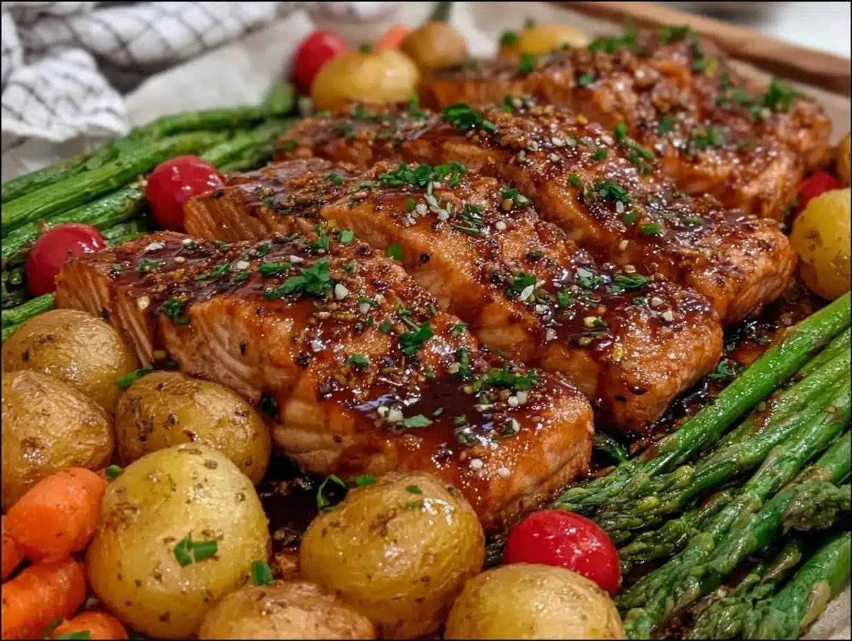 easy honey garlic salmon sheet pan dinner preparation steps