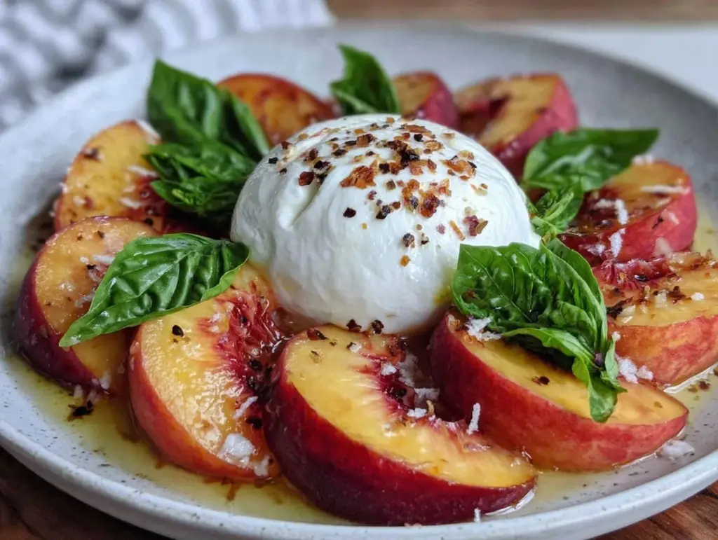 fresh peach caprese salad - featured image