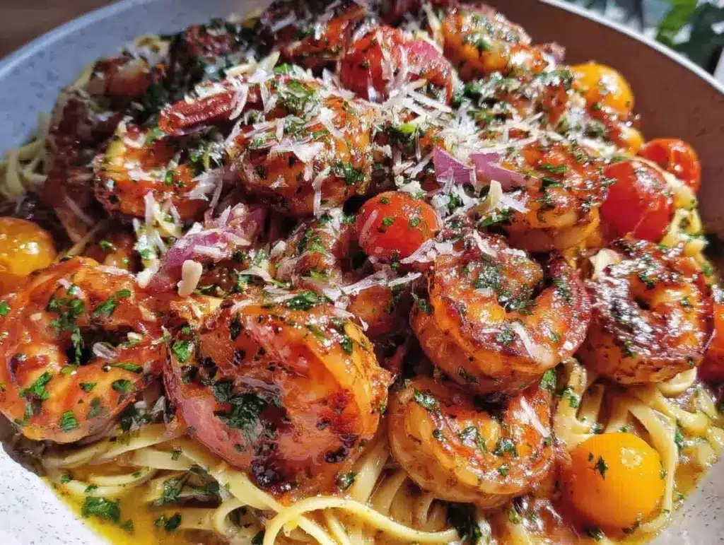 garlic butter shrimp pasta - featured image