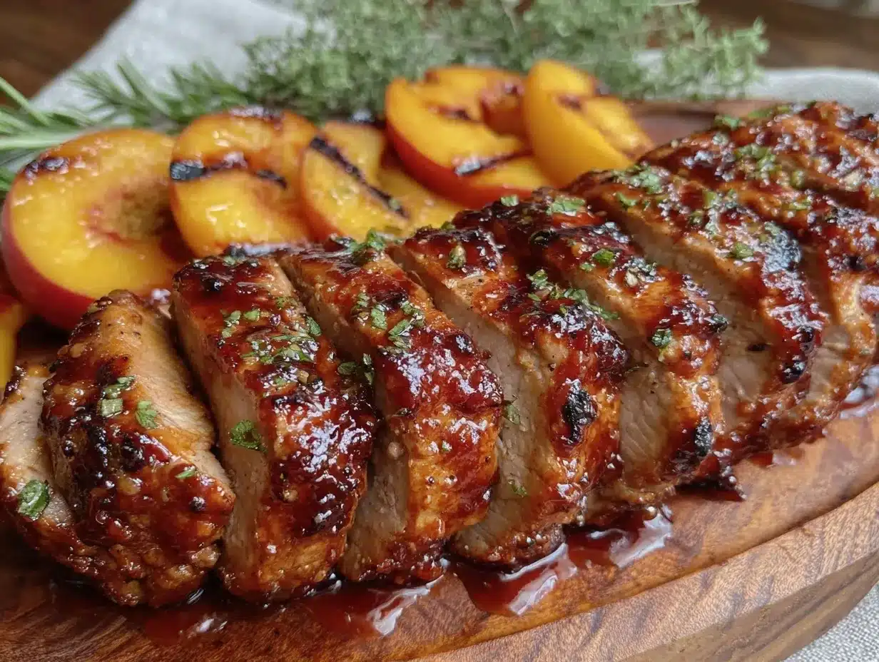 grilled peach bourbon bbq pork tenderloin preparation steps