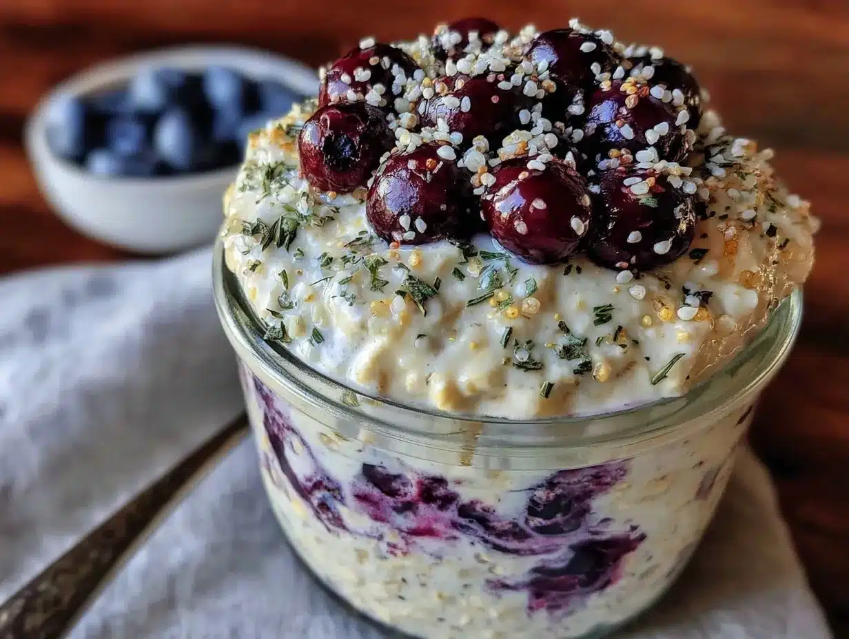 healthy blueberry protein overnight oats preparation steps