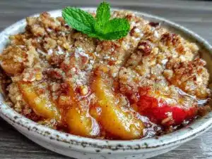 healthy peach cobbler - featured image