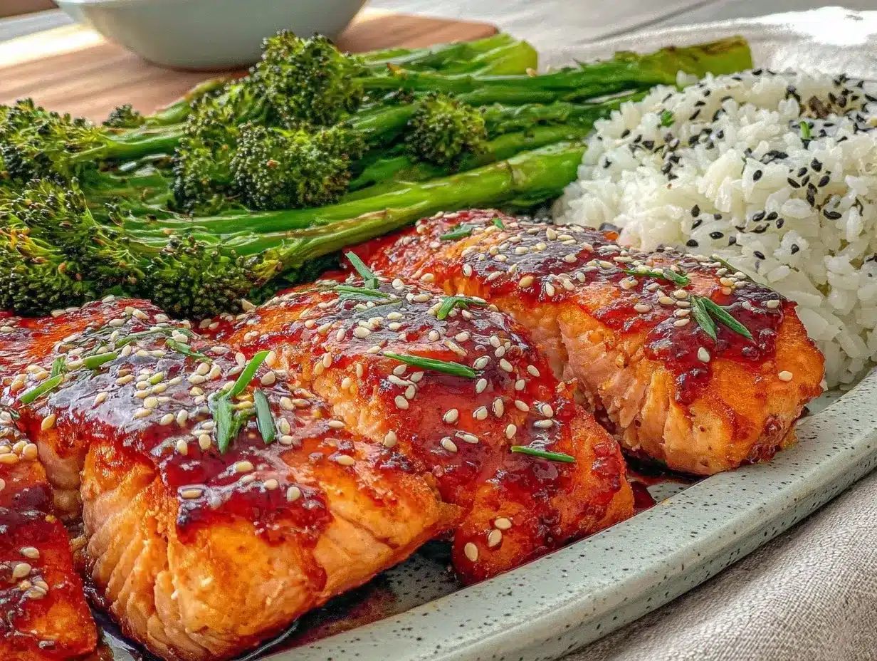 honey teriyaki salmon sheet pan dinner preparation steps