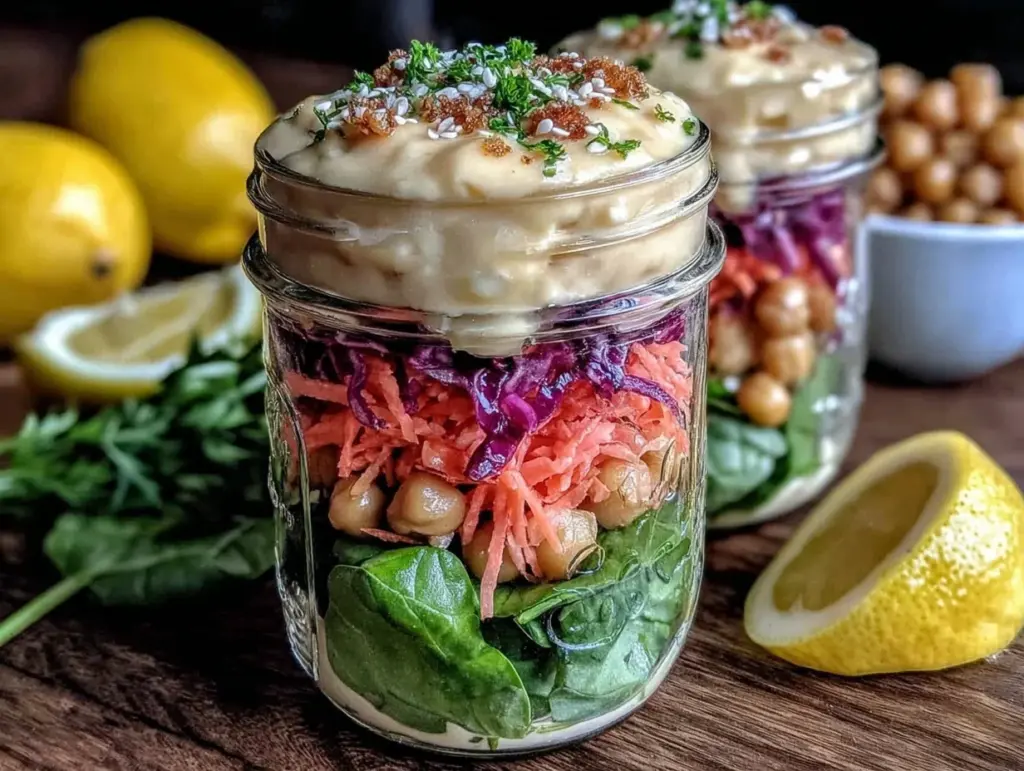 mason jar bento salad with chickpeas - featured image