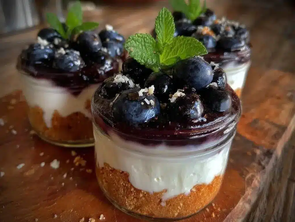 no bake blueberry cheesecake parfaits - featured image