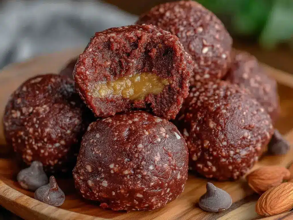 no bake dark chocolate peanut butter protein balls - featured image