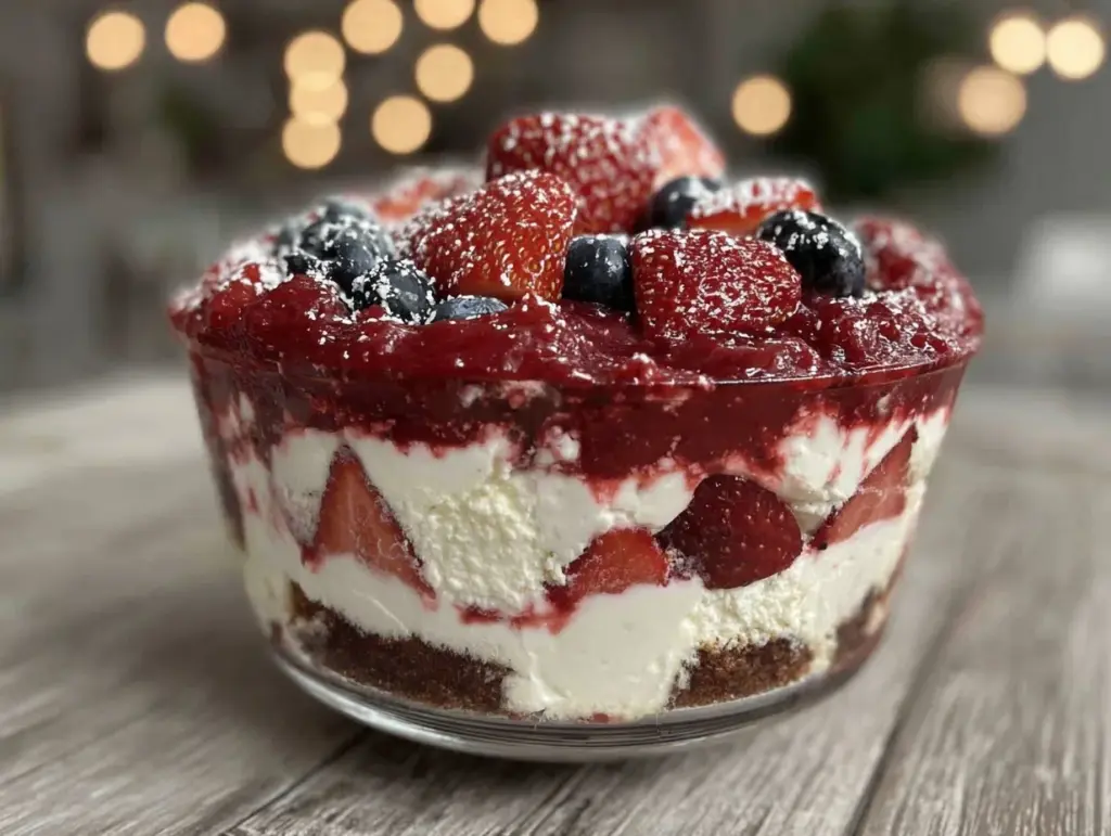 no bake red white and blue cheesecake trifle - featured image
