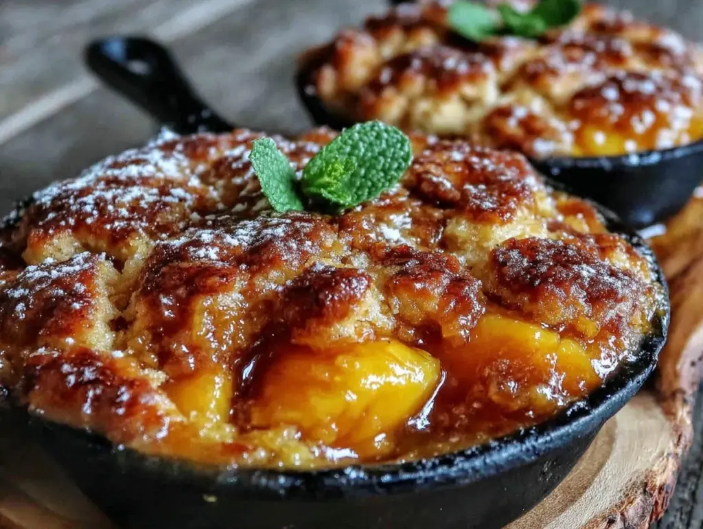 quick skillet peach cobbler for two - featured image