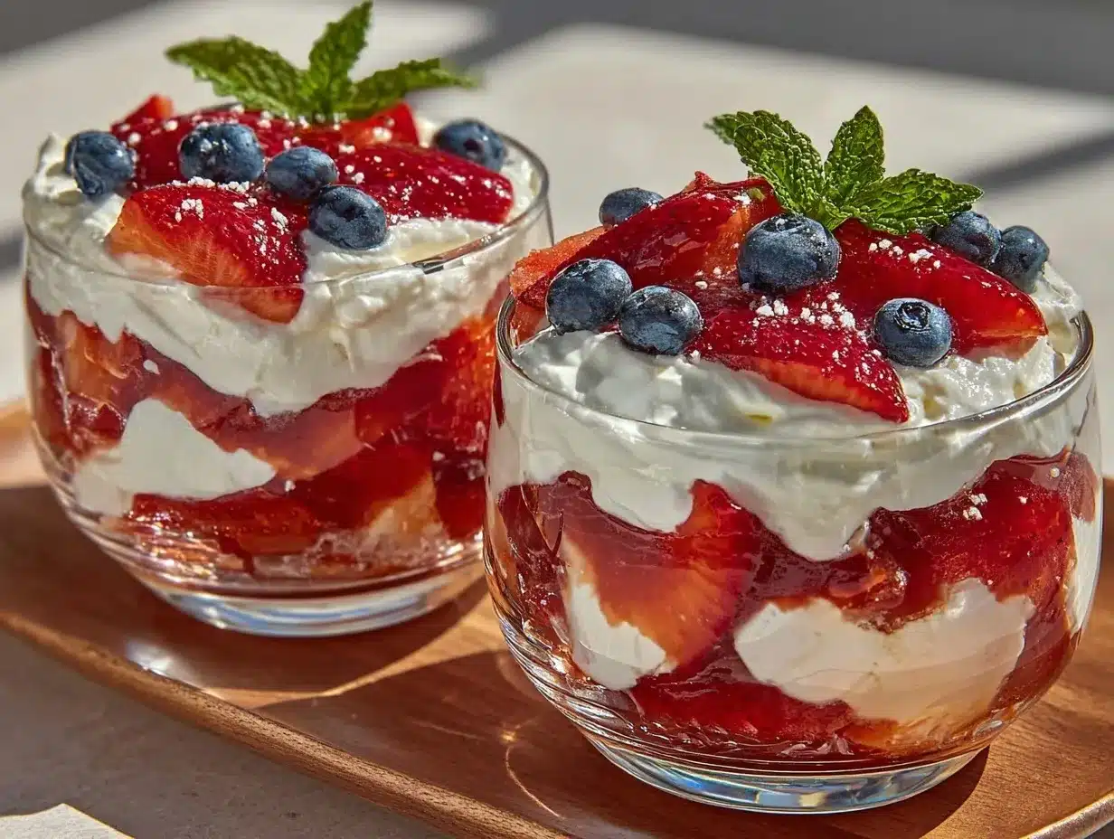 red white and blueberry trifle cups preparation steps