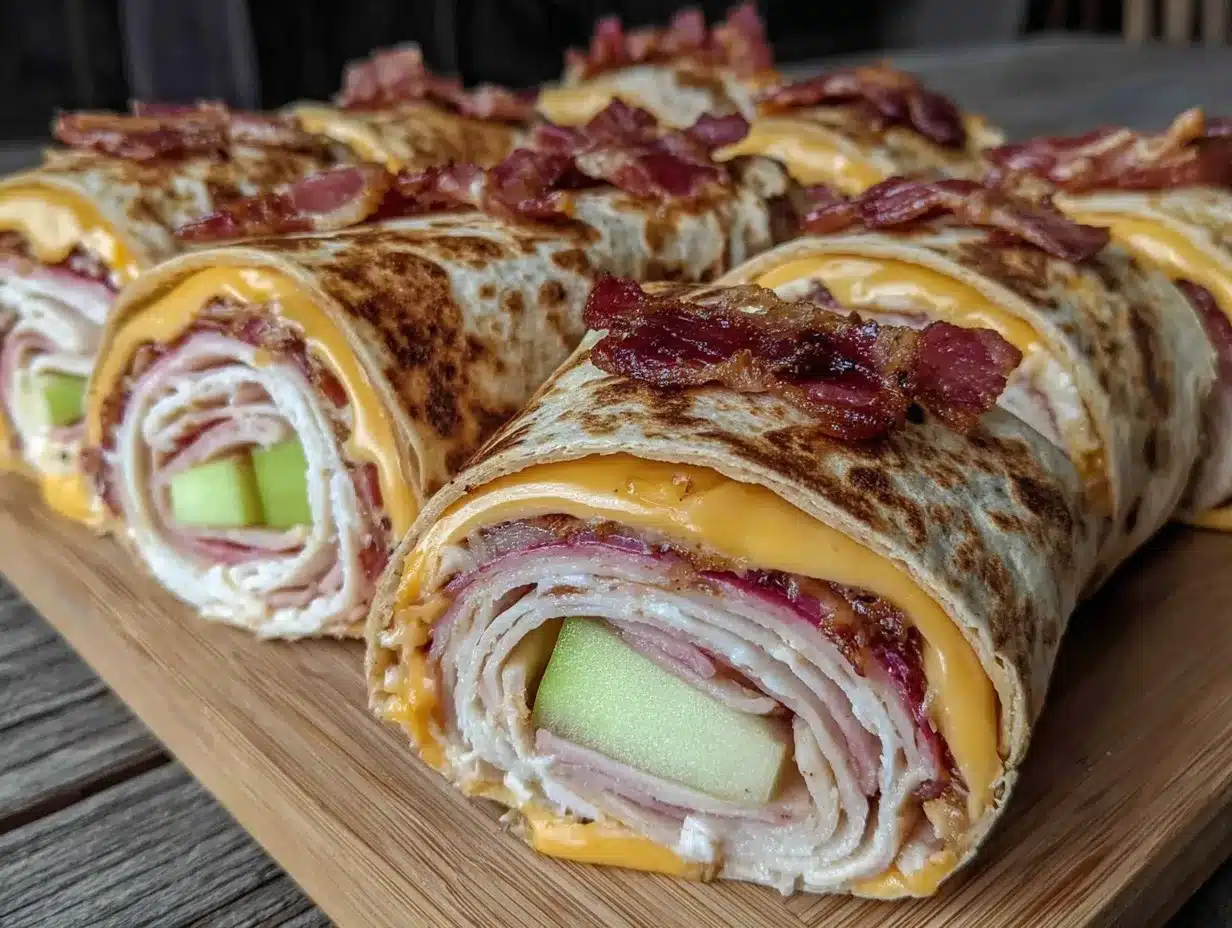 turkey apple cheddar pinwheel wraps preparation steps