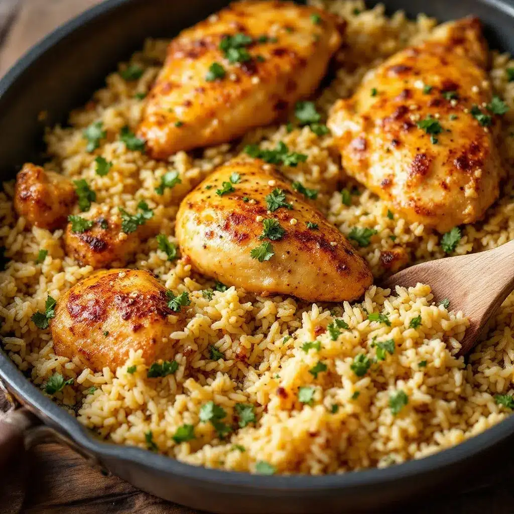 easy one-pan garlic butter chicken and rice preparation steps