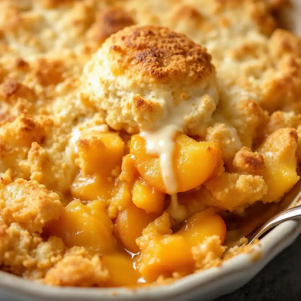 fresh peach cobbler with buttermilk biscuit topping - featured image